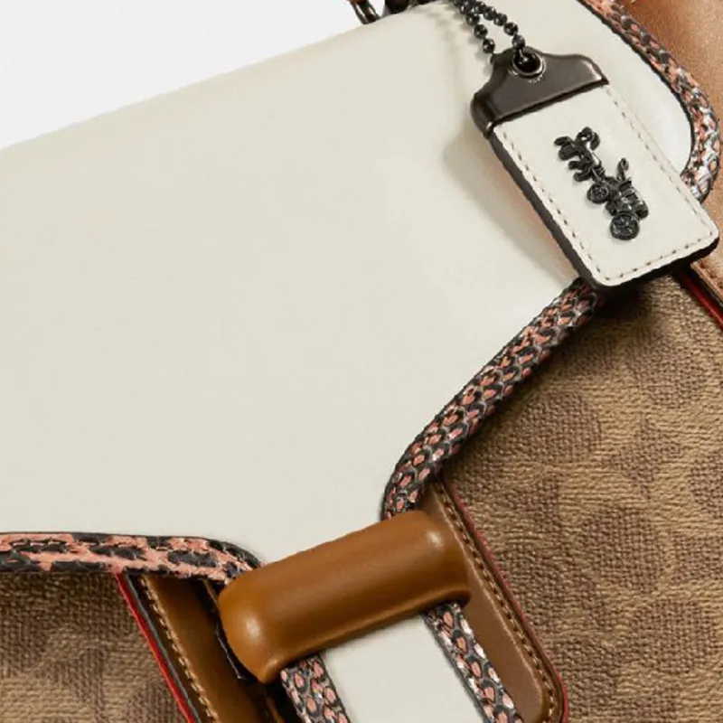COACH Courier Leather Handbag, Crossbody Bag, Shoulder Bag Women's Brown, White & Multicolor-3