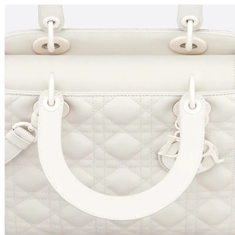 DIOR Lady Dior Matte Cow Leather Daisie Bag Portable Crossbody Bag Shoulder Bag Medium Size Women's White-4