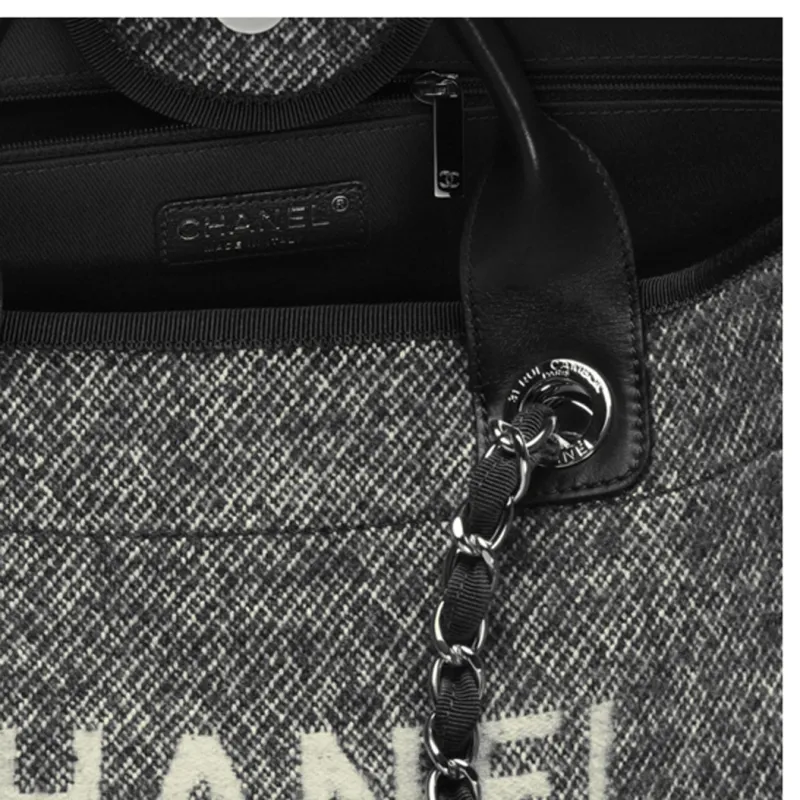 CHANEL Fabric Beach Bag, Tote Bag, Shopping Bag, Shoulder Bag, Crossbody Bag, Handbag Tubas Women's Black-3