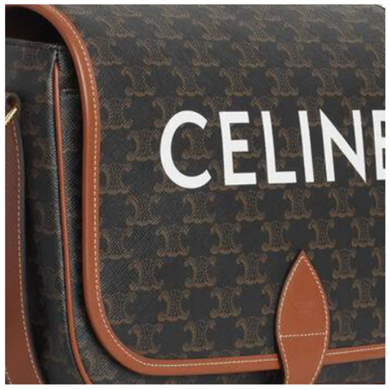 CELINE Triomphe Canvas Messenger Bag Crossbody Bags Shoulder Bags Mini Unisex Tawny-4