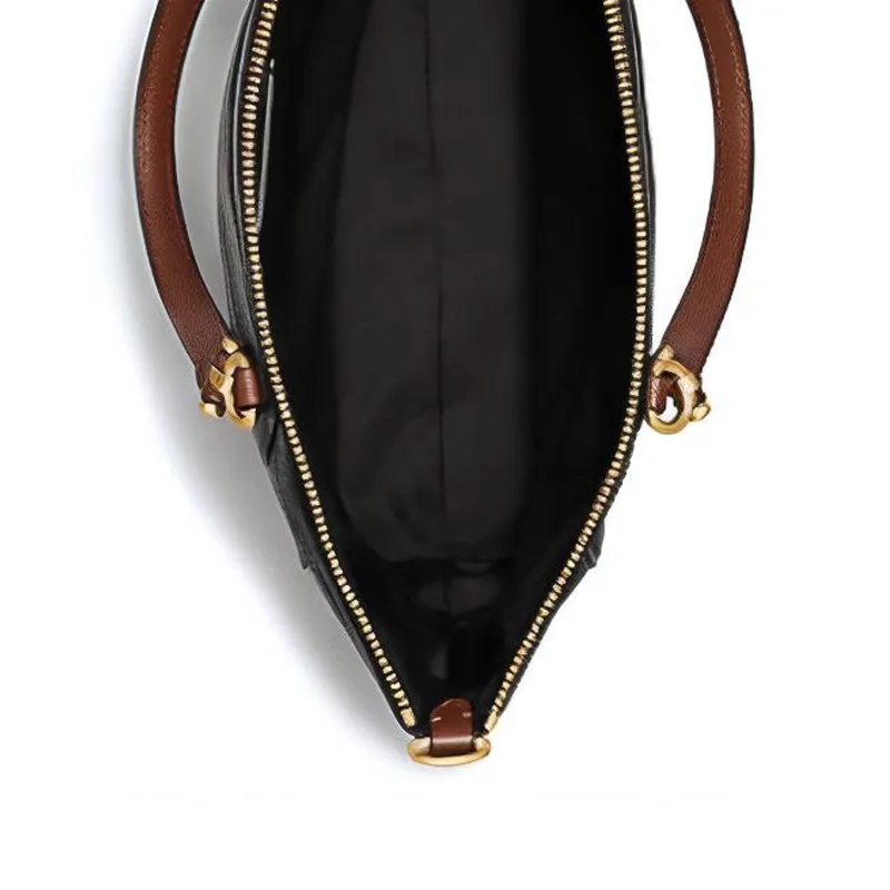 COACH Prairie Leather Shoulder Bag Crossbody Bag Handbag Medium Size Women's Black And Brown Shoulder Straps-4