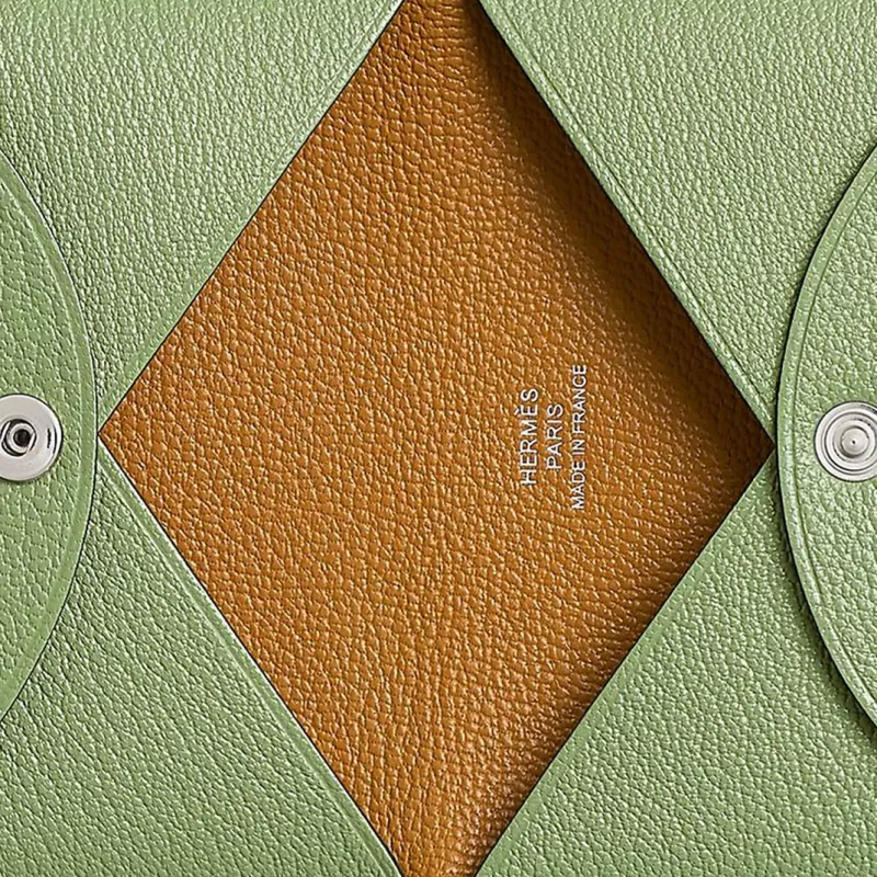 HERMES Calvi Chevre Mysore Goatskin Wallet Coin Purse Card Holder Women's Prickly Acacia Green With Caramel-3