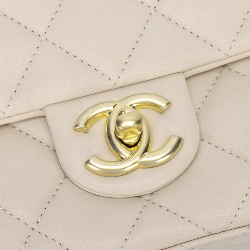 CHANEL Sheepskin Flap Bag, Crossbody Bag, Shoulder Bag Medium Size Women's Milk Tea-4