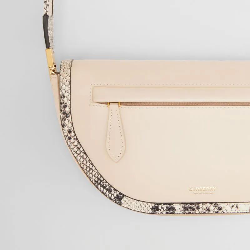 Burberry Olympia Leather Shoulder Bag Crescent Bag Handbag Shoulder Bag Small Size Women's Cheese Milk Beige-4