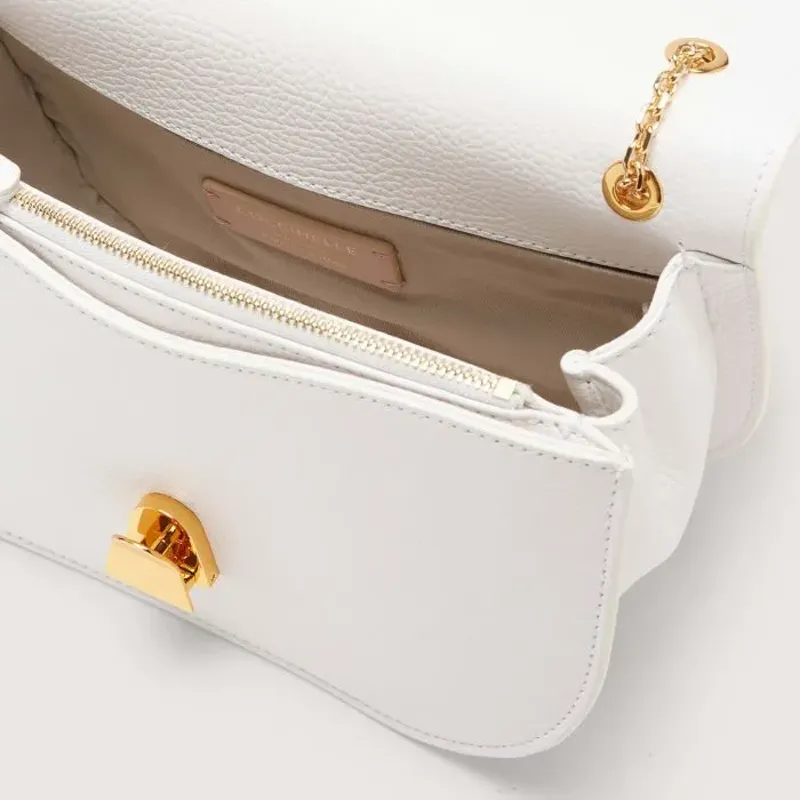 COCCINELLE Grained Leather Shoulder Bag Crossbody Bag Medium Size Women's Bright White-4