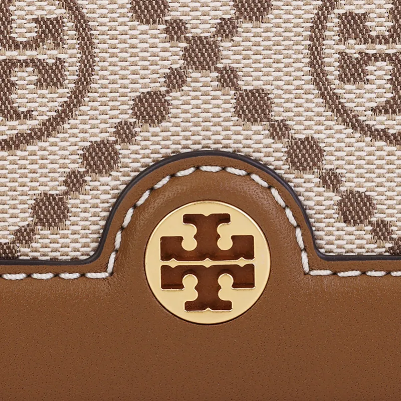 TORY BURCH T Monogram Jacquard Wallet Mini Women's Khaki & Brown-4
