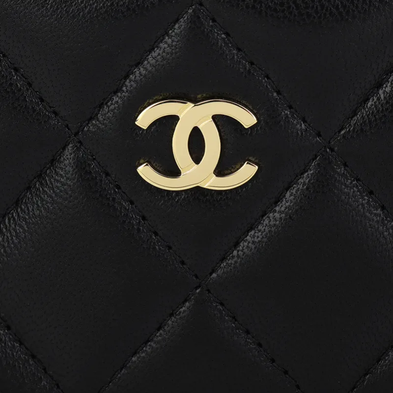 CHANEL Lambskin Card Holder Women's Black-4