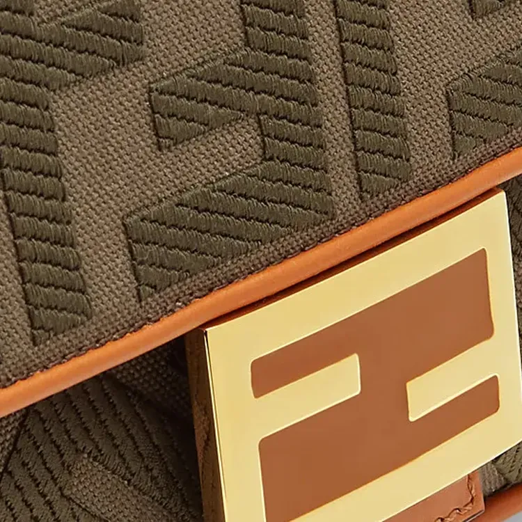 FENDI Baguette Canvas With Leather Baguette Bag Crossbody Bag Handbag Shoulder Bag Medium Size Women's Dark Green/Brown-4