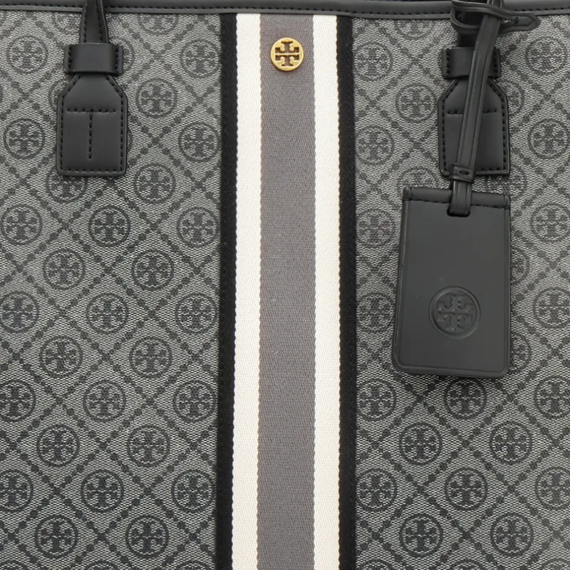 TORY BURCH T Monogram PU Bonded Canvas Tote Bag Shopping Bag Shoulder Bag Handbag Large Size Women's Black-4