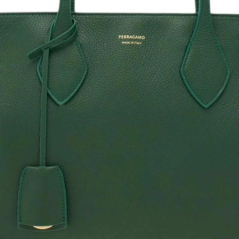 FERRAGAMO Cow Leather Tote Bag Shopping Bag Handbag Shoulder Bag Small Size Women's Forest Green-4