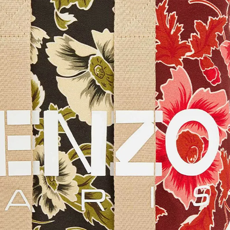 KENZO Cotton Tote Bag Shopping Bag Shoulder Bag Crossbody Bag Handbag Small Size Women's Multicolor-2