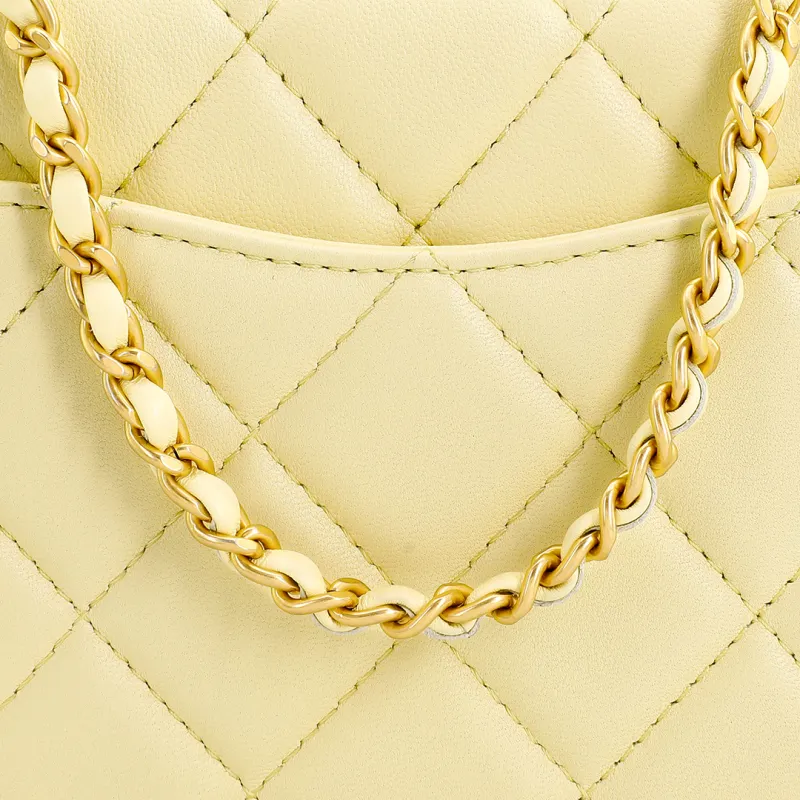 CHANEL Lambskin Portable One Shoulder Crossbody Makeup Bag Trumpets Women's Yellow-4