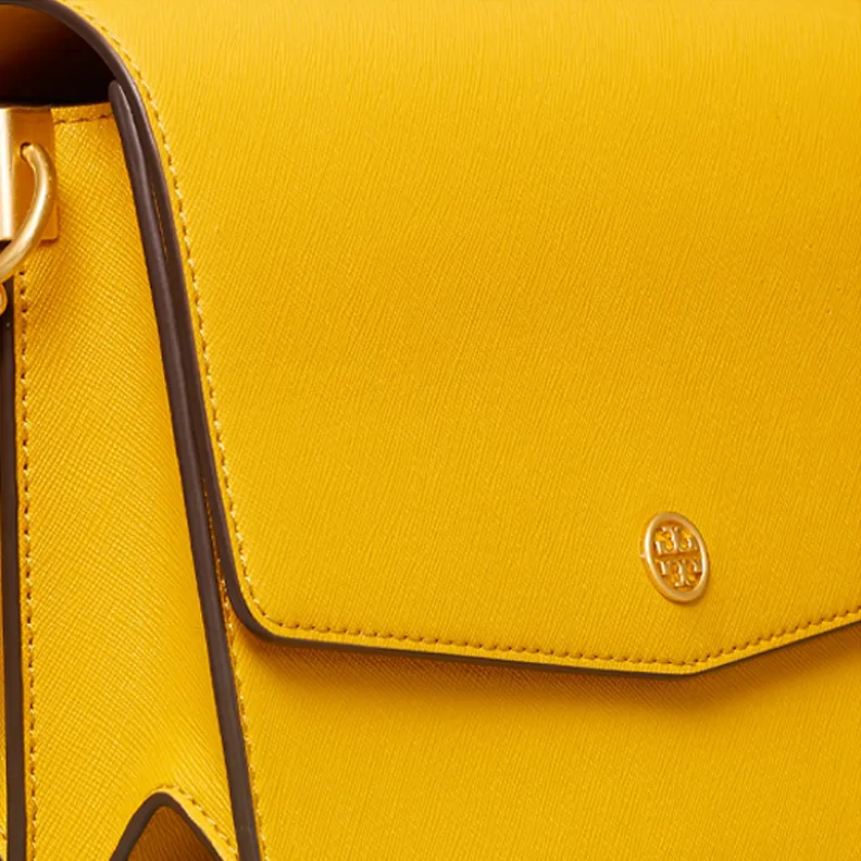TORY BURCH Robinson Fabric With Leather Handbag, Shoulder Bag, Crossbody Bag Women's Yellow-4