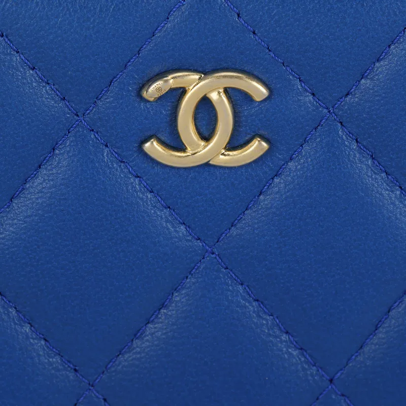 CHANEL Sheepskin Clutch, Long Box Bag, Shoulder Bag, Crossbody Bag Women's Blue-4