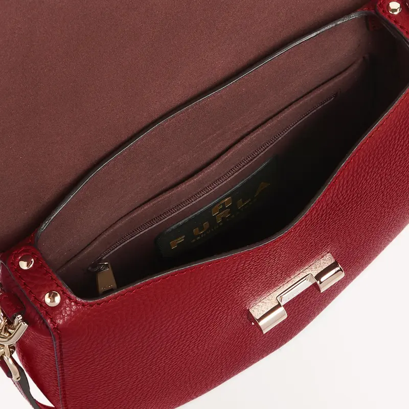 Furla Club 2 Textured Calfskin Saddle Bag Piglet Shoulder Bag Crossbody Bag Small Size Women's Burgundy-3