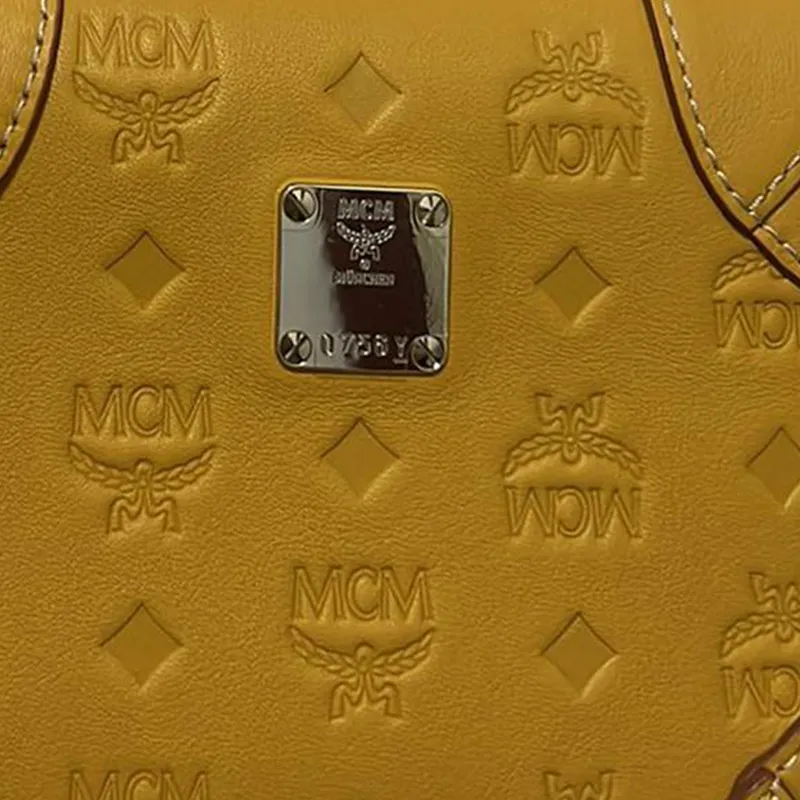 MCM Cow Leather Handbag Box Bag Shoulder Bag Crossbody Bag Small Size Women's Mango Yellow Color-4