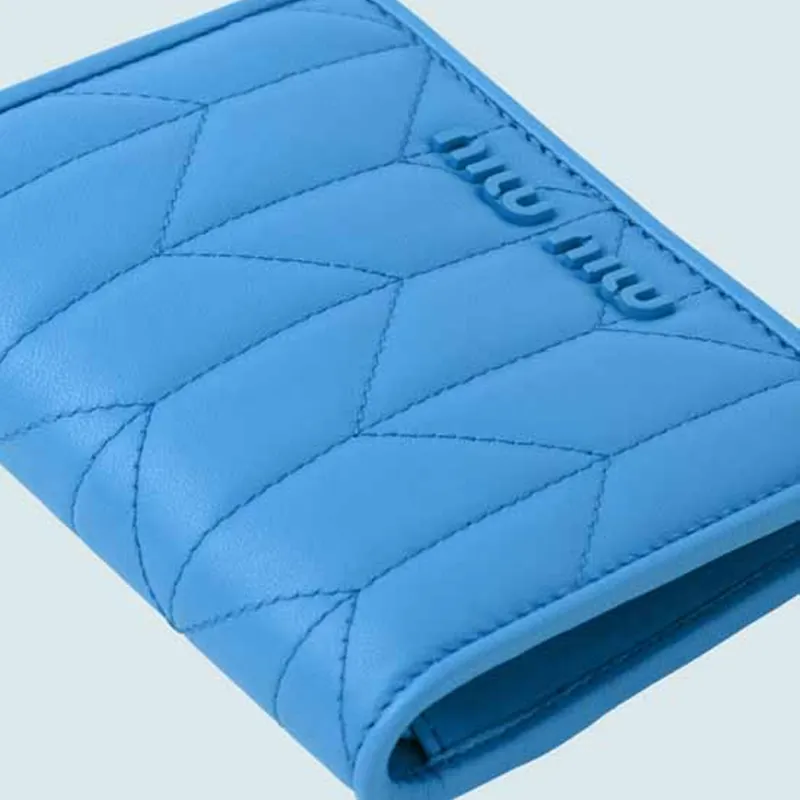 MIU MIU Soft Sheepskin Leather Wallet Small Size Women's Pure Sky Blue-3
