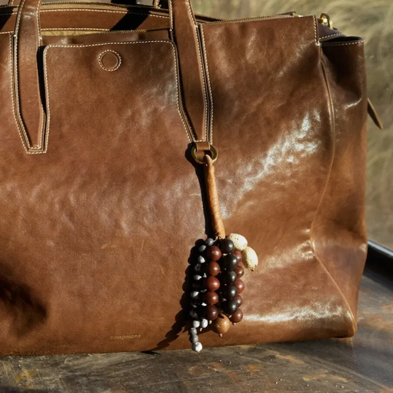 Songmont Top Grain Cow Leather Bag Accessory Unisex Denim Blue/Caramel Brown-4