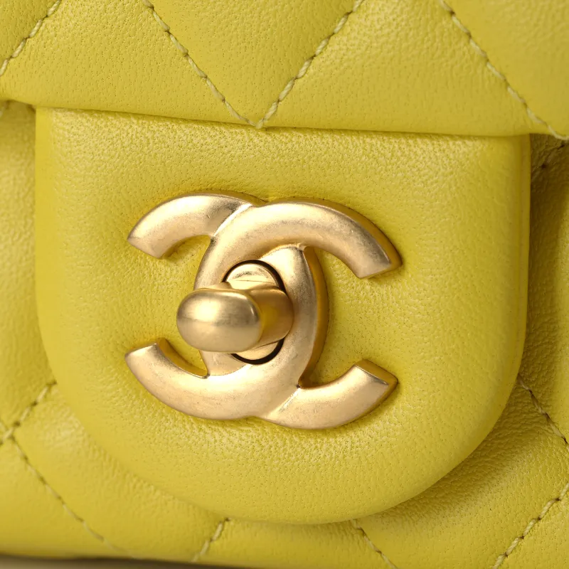 CHANEL Classic Flap CF Sheepskin Flap Bag, Shoulder Bag, Crossbody Bag Women's Yellow-4