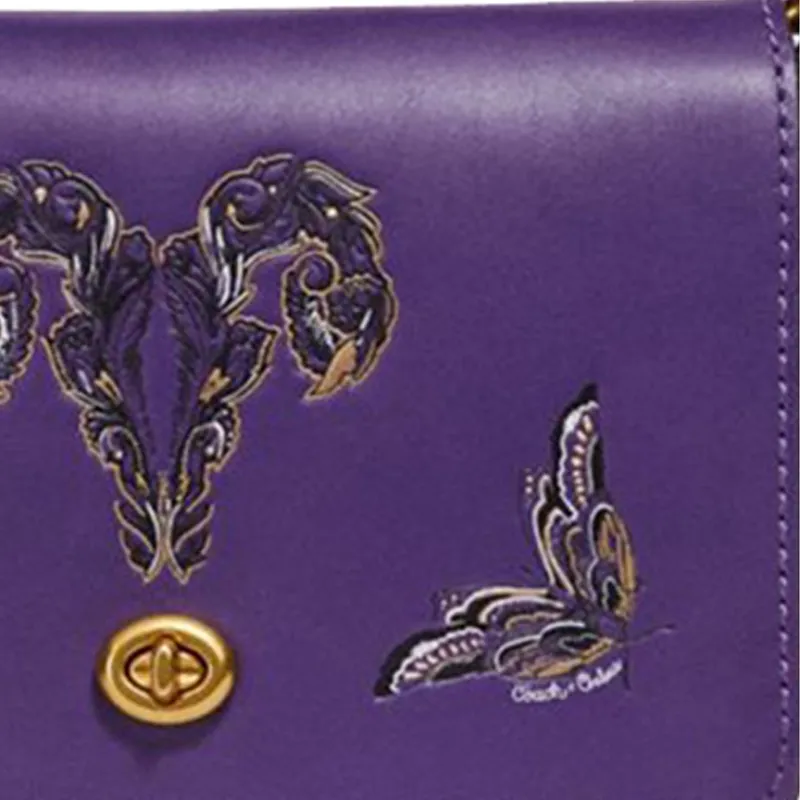 COACH Dinky With Cow Leather And Sheepskin Small Square Bag Shoulder Bag, Crossbody Bag Regular Women's Dark Purple-4