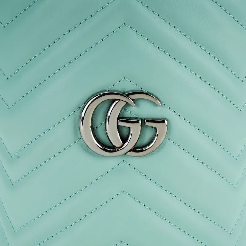 GUCCI GG Marmont Leather Bucket Bag, Chain Bag, Shoulder Bag, Crossbody Bag Mini Women's Green-4