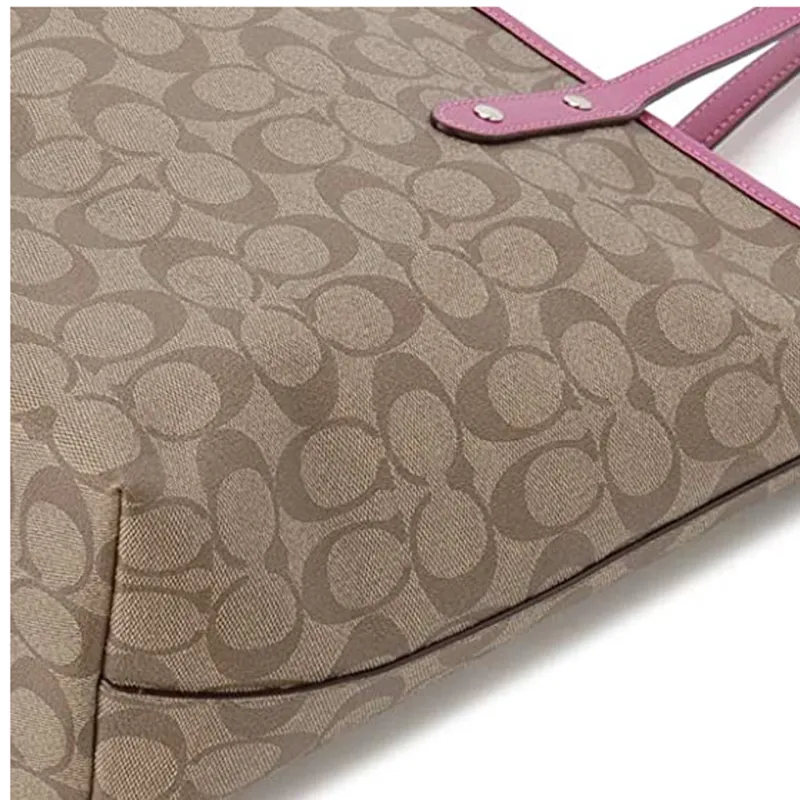 COACH City Zip Tote Monogram Canvas With Leather Tote Bag Shopping Bag Handbag Shoulder Bags Women's Khaki-4
