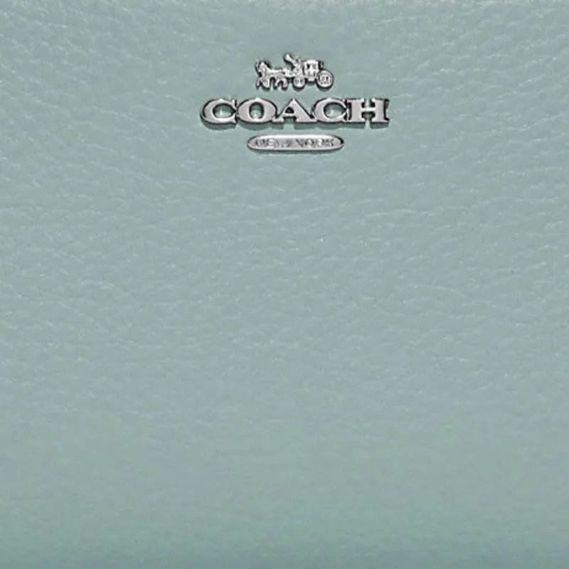 COACH Slim Wallet Pebbled Leather Wallet Clutch Small Size Women's Light Lake Green, Morandi Color Scheme-2