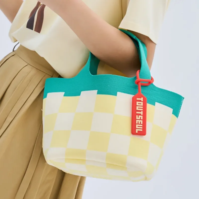 TOUTSEUL YOLO Polyester Handbag Medium Size Women's Green Yellow Plaid-2