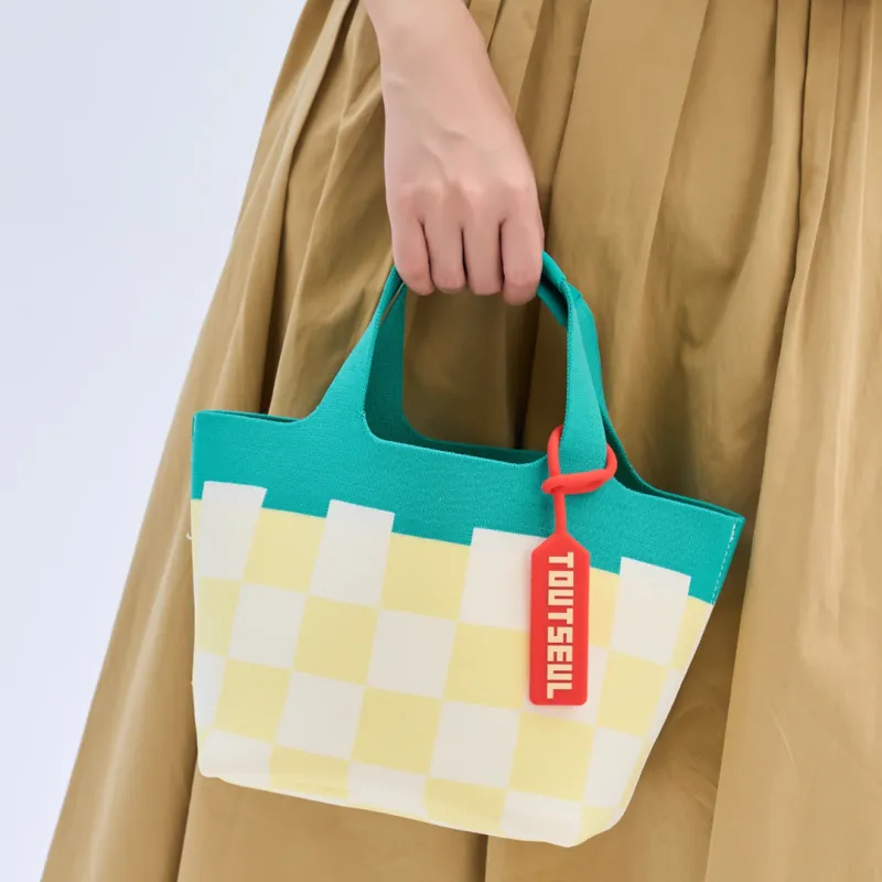 TOUTSEUL YOLO Polyester Handbag Medium Size Women's Green Yellow Plaid-3