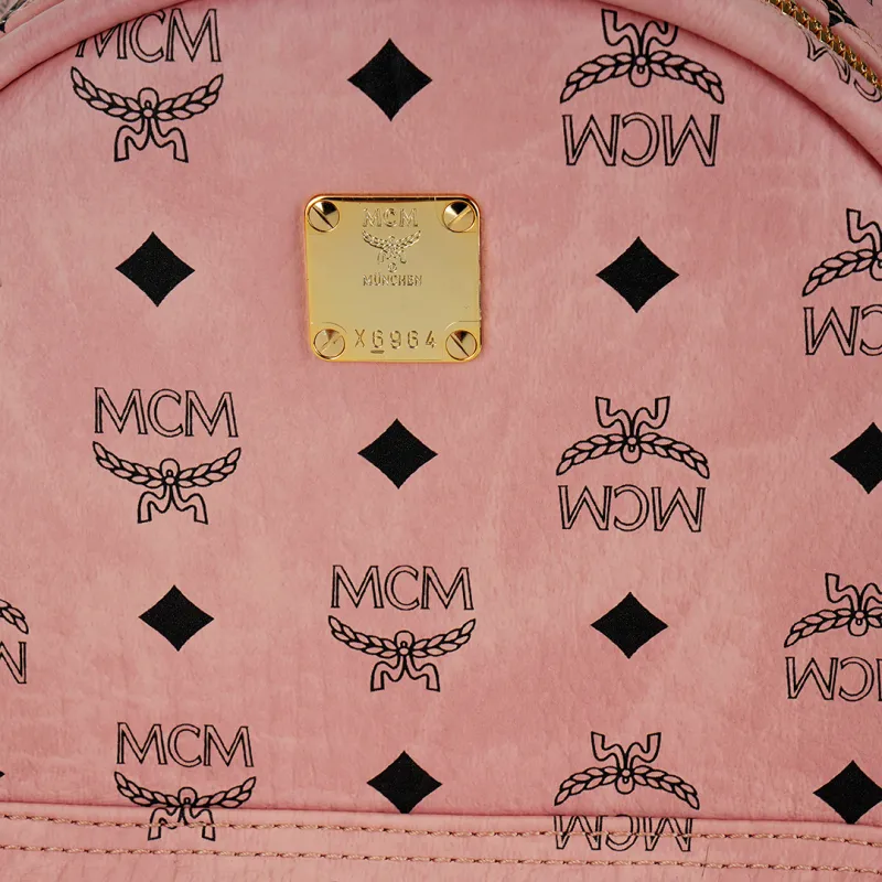 MCM Artificial Leather Backpack Small Size Unisex Peachy Pink-4