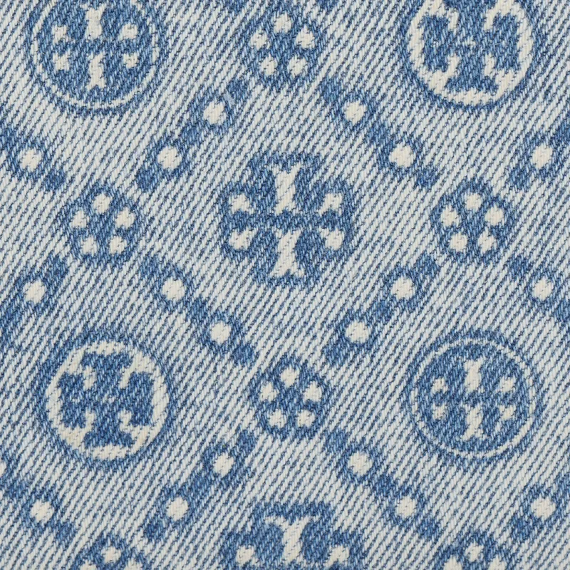 TORY BURCH T Monogram Cotton Shoulder Bag, Crossbody Bag, Wallet Mini Women's Blue & Khaki-4