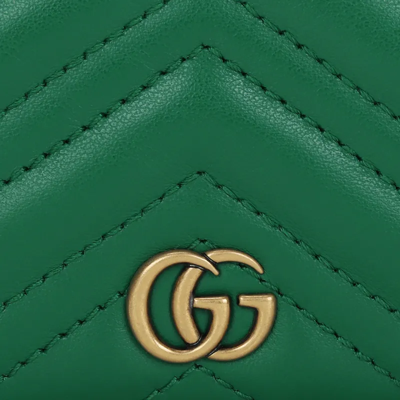 GUCCI Marmont Cow Leather Card Holder Wallet Women's Green-4