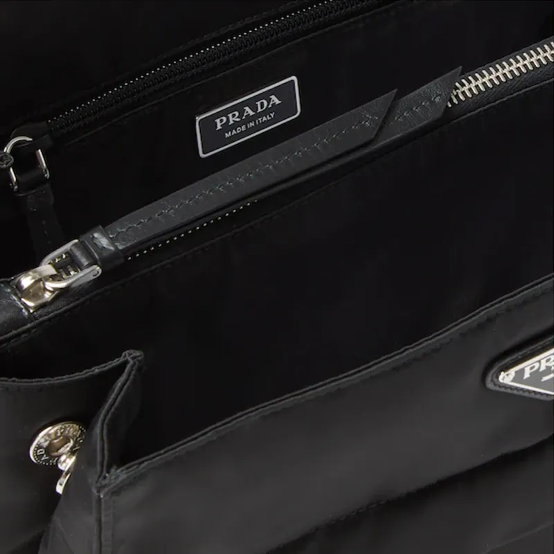 PRADA Hobo Fabric With Leather Shoulder Bag Crossbody Bag Women's Black-3