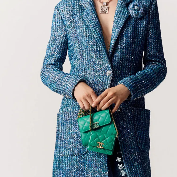 CHANEL Bright Grain Calfskin Flap Bag, Shoulder Bag, Crossbody Bag, Handbag Women's Green-5