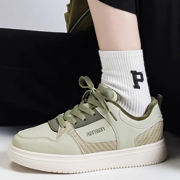 RENBEN Warm Anti Slip And Wear Resistant Low Top Skateboard Shoes Women's Fresh Green-4