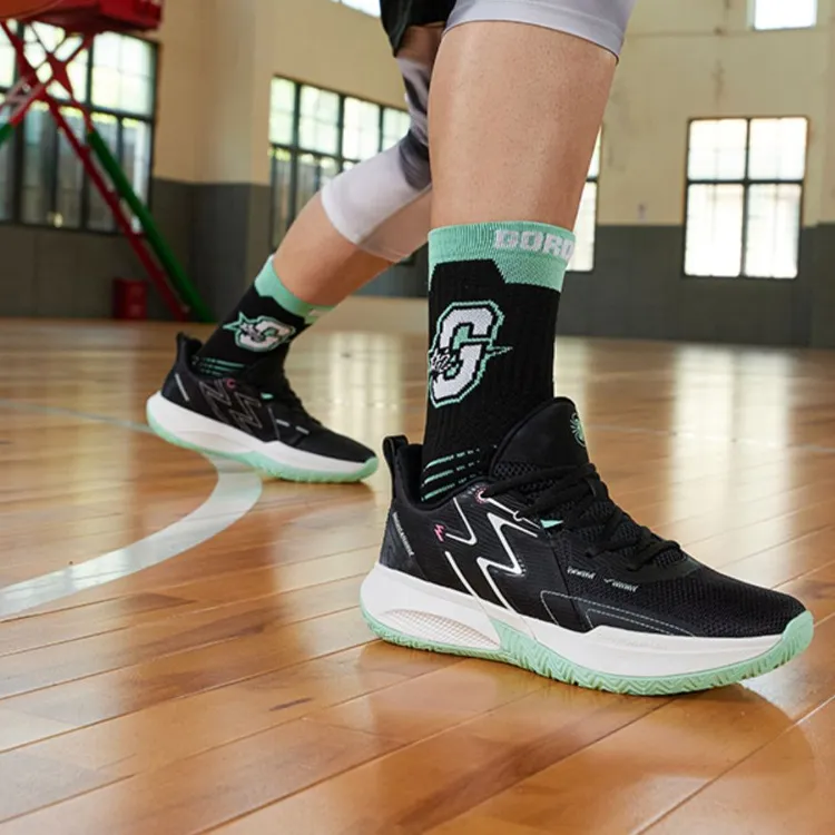 361° Big3 Team Cushioned Slip Resistant Breathable Low Top Basketball Shoes Men's Black White Cyan-8