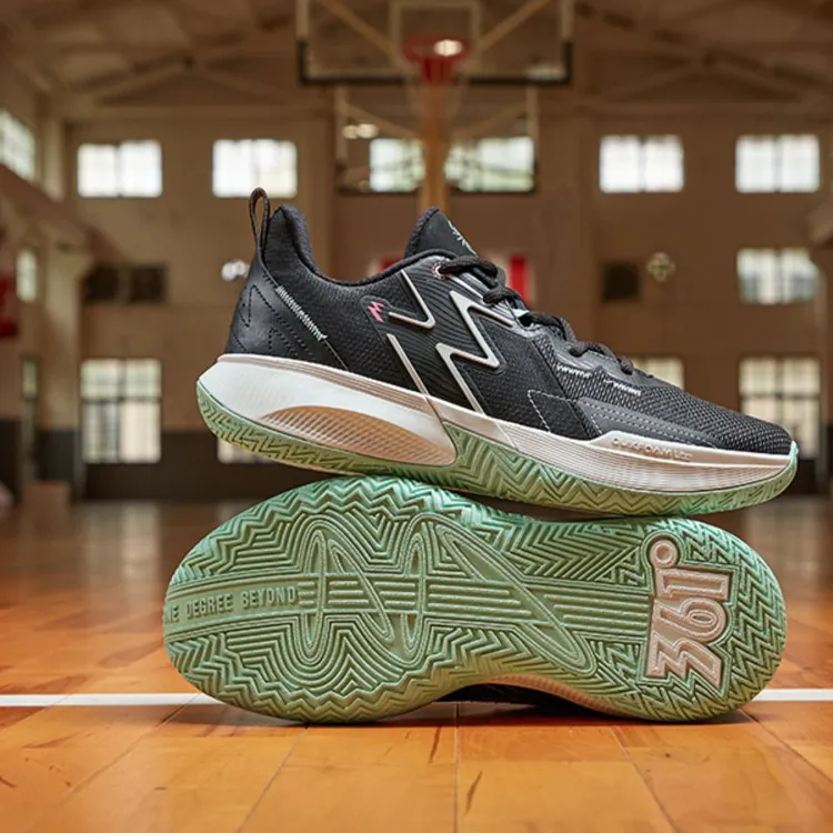 361° Big3 Team Cushioned Slip Resistant Breathable Low Top Basketball Shoes Men's Black White Cyan-7