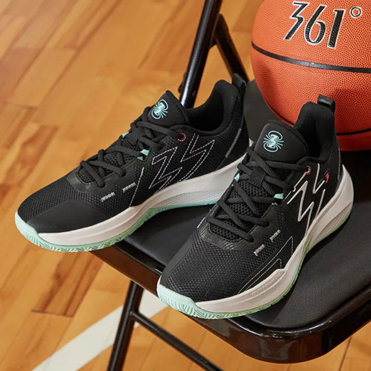 361° Big3 Team Cushioned Slip Resistant Breathable Low Top Basketball Shoes Men's Black White Cyan-5
