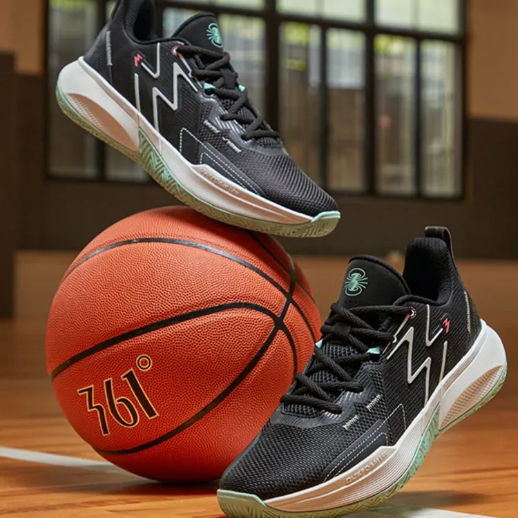 361° Big3 Team Cushioned Slip Resistant Breathable Low Top Basketball Shoes Men's Black White Cyan-6
