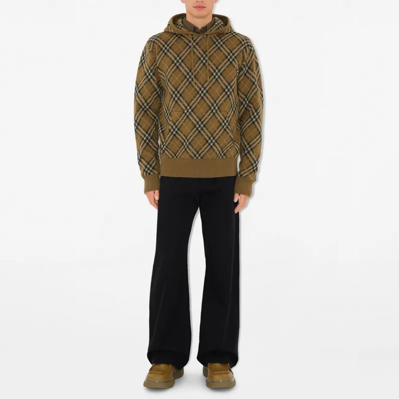 Burberry Checked Drawstring Knitted Hoodie-1