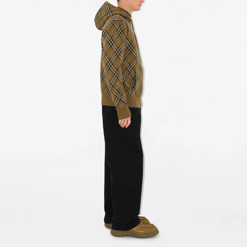 Burberry Checked Drawstring Knitted Hoodie-3