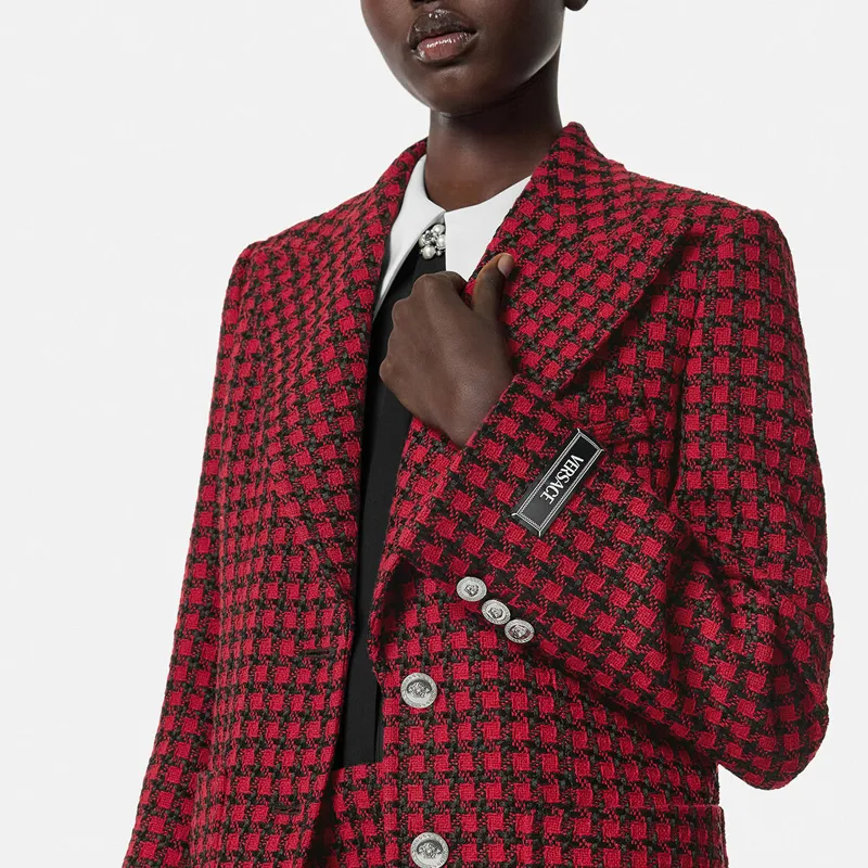 VERSACE Check Pattern Single Breasted Blazer-4