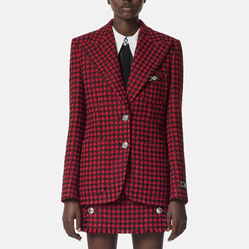 VERSACE Check Pattern Single Breasted Blazer-1