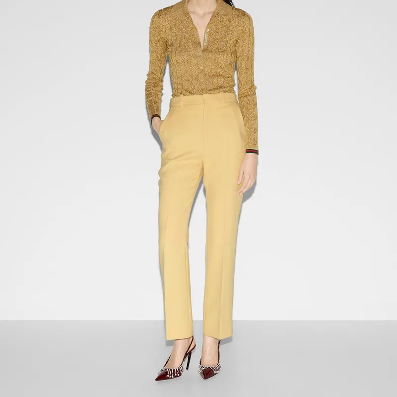 GUCCI Wool Crepe Trousers 'Cream'-1