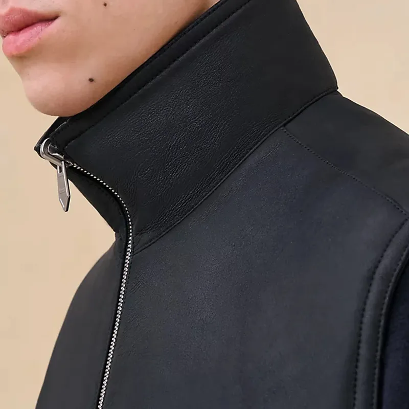 HERMES FW24 Leather Jacket Men's Black-3
