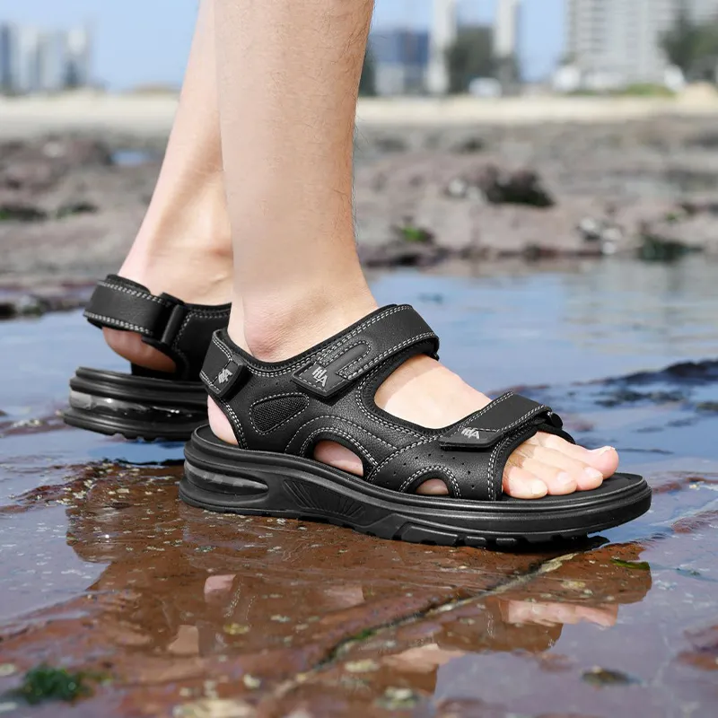 HLA Beach Sandals Men Black/Gray-5