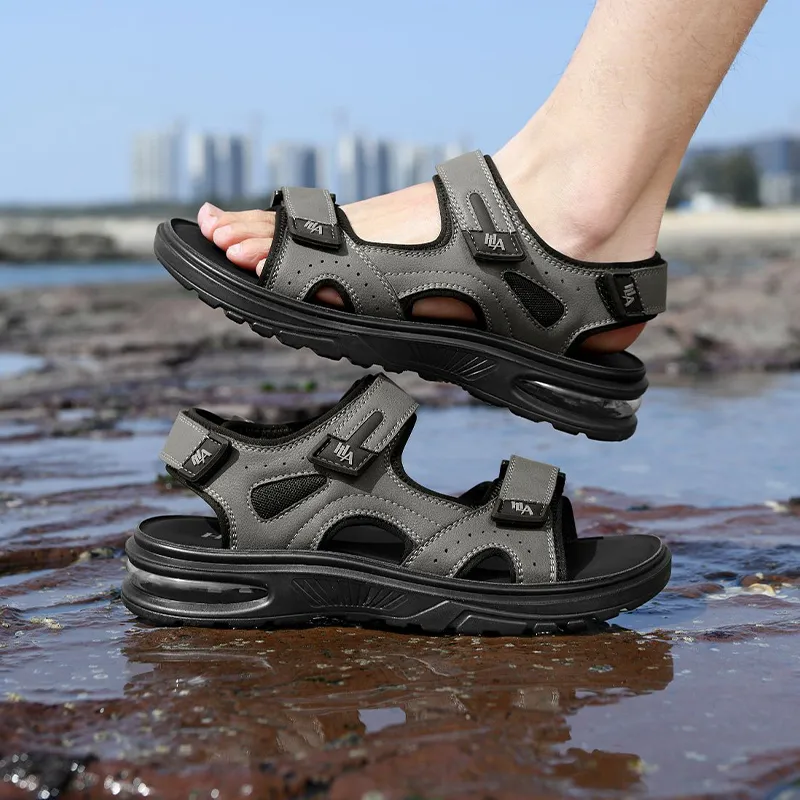 HLA Beach Sandals Men Black/Gray-14