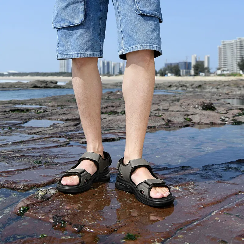 HLA Beach Sandals Men Black/Gray-15