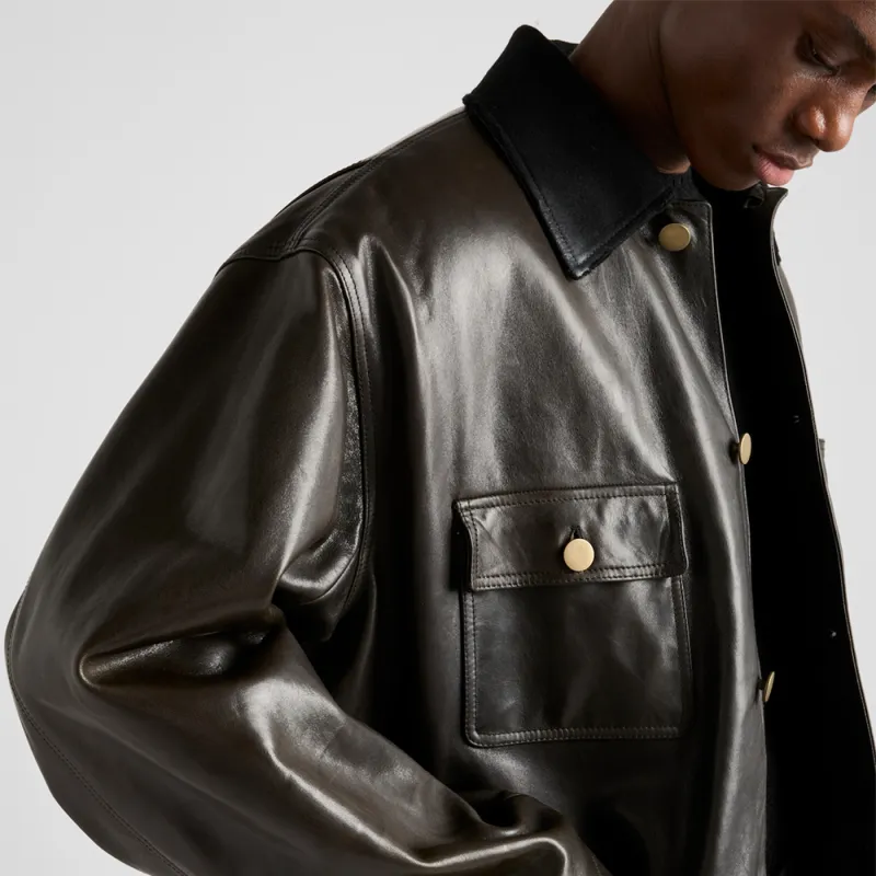 PRADA Leather Jacket Men's Olive Green-4