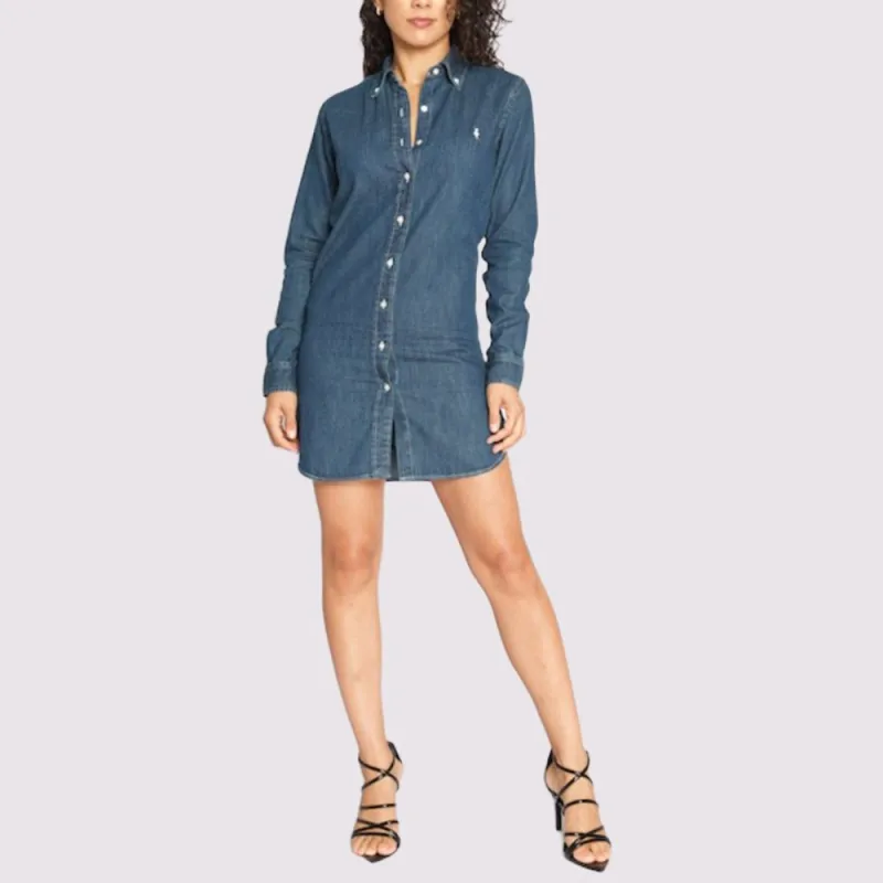 Polo Ralph Lauren SS22 Long Sleeved Dresses Women's Blue-1